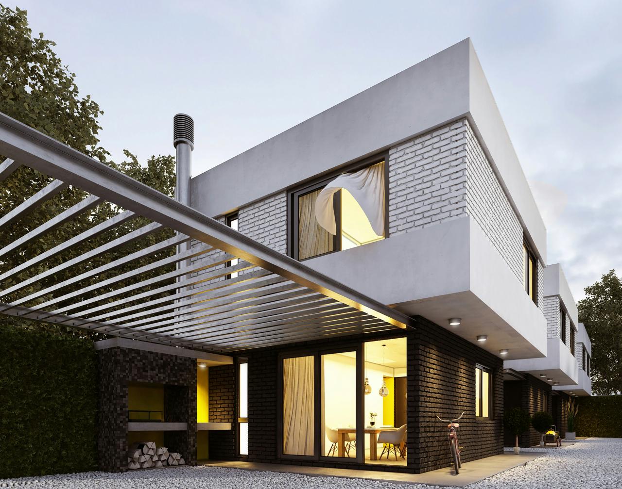 a modern house with a pergolated roof